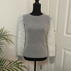 Halogen || Grey and White Shirt, Lace Long Sleeves